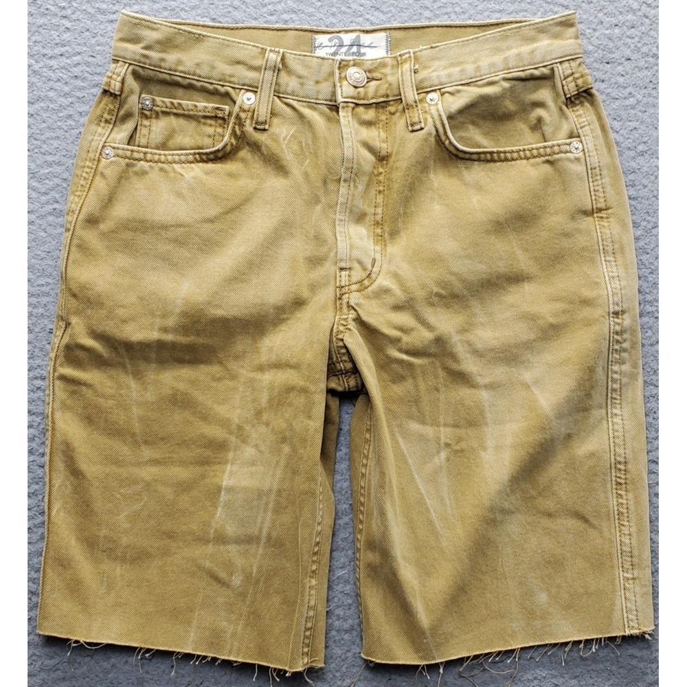 Free People Bermuda Shorts Women Size 24 Multi 100% Cotton Frayed Hem Button-Fly